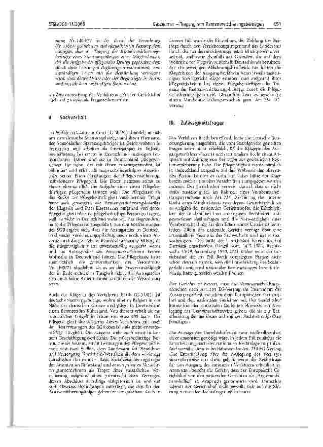 Vorschauseite 2: Tragung von Rentenversicherungsbeiträgen im Rahmen der gesetzlichen Pflegeversicherung als Leistungen bei Krankheit zugunsten eines Pflegebedürftigen im Sinne des Gemeinschaftsrec…