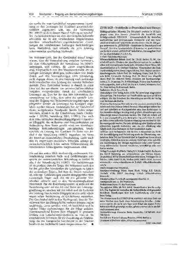 Vorschauseite 5: Tragung von Rentenversicherungsbeiträgen im Rahmen der gesetzlichen Pflegeversicherung als Leistungen bei Krankheit zugunsten eines Pflegebedürftigen im Sinne des Gemeinschaftsrec…