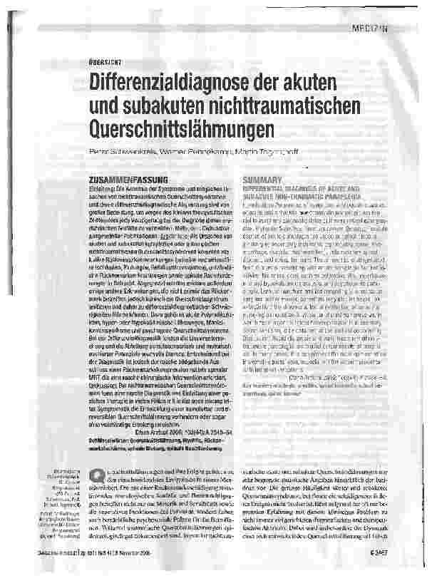 Vorschauseite 1: Differenzialdiagnose der akuten und subakuten nichttraumatischen Querschnittslähmungen