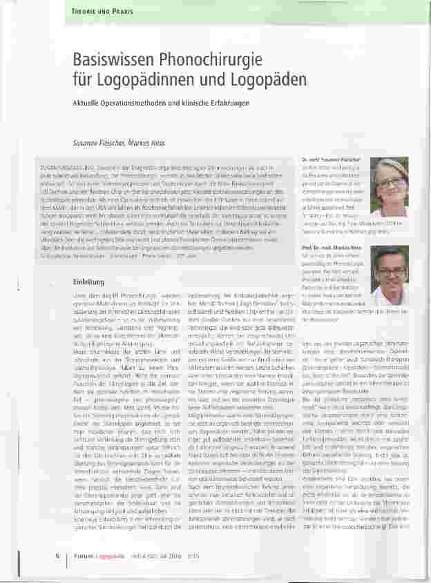Vorschauseite 1: Basiswissen Phonochirurgie für Logopädinnen und Logopäden