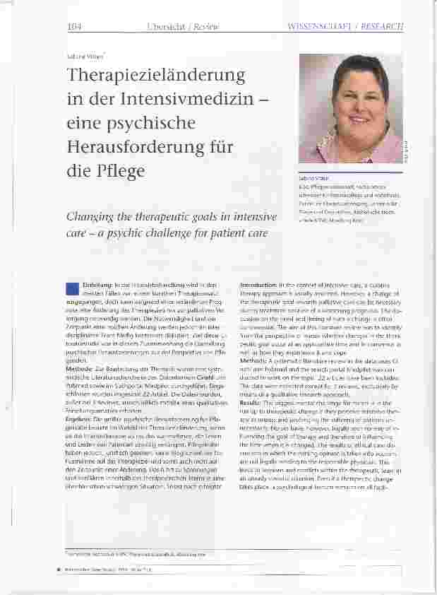 Vorschauseite 1: Therapiezieländerung in der Intensivmedizin eine psychische Herausforderung für die Pflege
