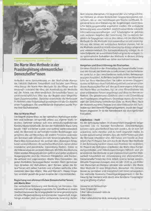 Vorschauseite 1: Die Marte Meo Methode in der Praxisbegleitung ehrenamtlicher Demenzhelfer*innen