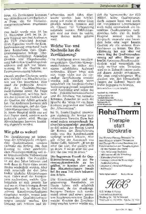 Vorschauseite 5: Zertifizierte Qualität St. Josefs-Hospital Wiesbaden als erstes Krankenhaus in Deutschland zertifiziert Die Einfürhung eines Qualitäts-Management-Systems nach der ISO 9001