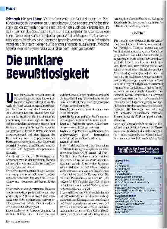 Vorschauseite 1: Die unklare Bewußtlosigkeit