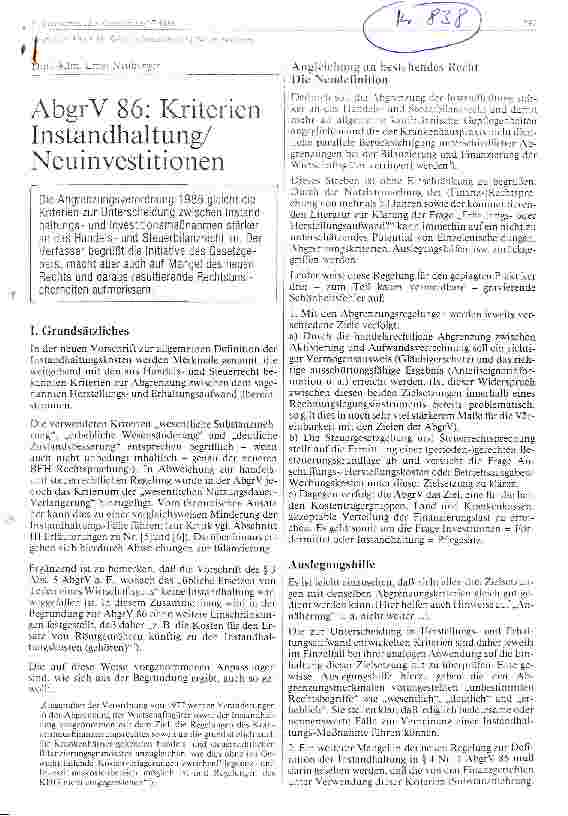 Vorschauseite 1: AbgrV 86: Kriterien Instandhaltung/ Neuinvestitionen