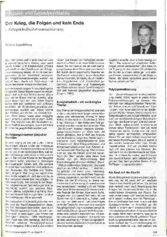 Vorschauseite 1: Der Krieg, die Folgen und kein Ende Kriegskindheitstraumatisierung
