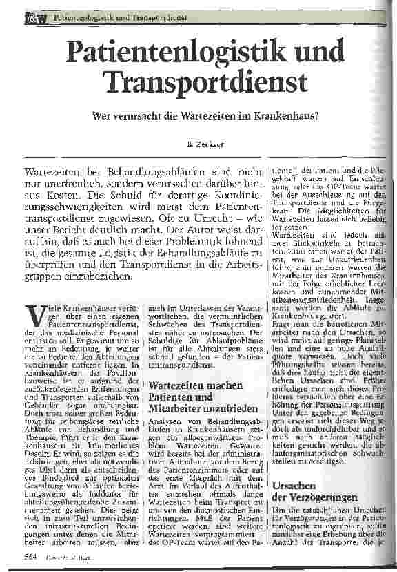 Vorschauseite 1: Patienlogistik und Transportdienst Wer verursacht die Wartezeiten im Krankenhaus?