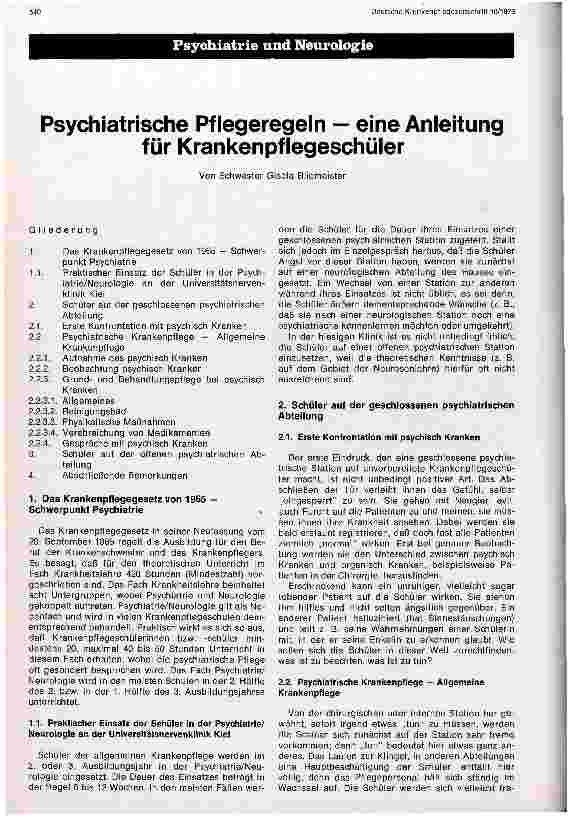 Vorschauseite 1: Psychiatrische Pflegeregeln - eine Anleitung für Krankenpflegeschüler