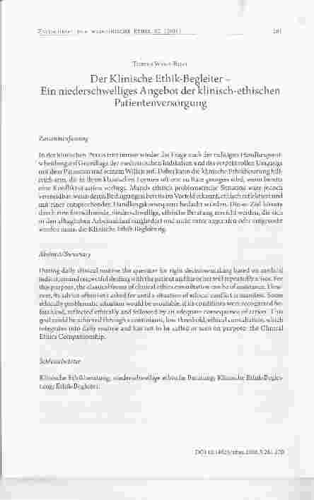 Vorschauseite 1: Der Klinische Ethik-Begleiter - Ein niederschwelliges Angebot der klinisch-ethischenPatientenversorgung