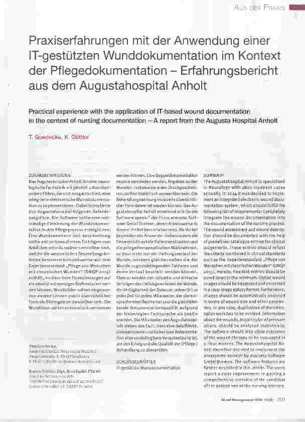 Vorschauseite 1: Praxiserfahrungen mit der Anwendung einer IT-gestützten Wunddokumentation im Kontext der Pflegedokumentation - Erfahrungsbericht aus dem Augustahospital Anholt