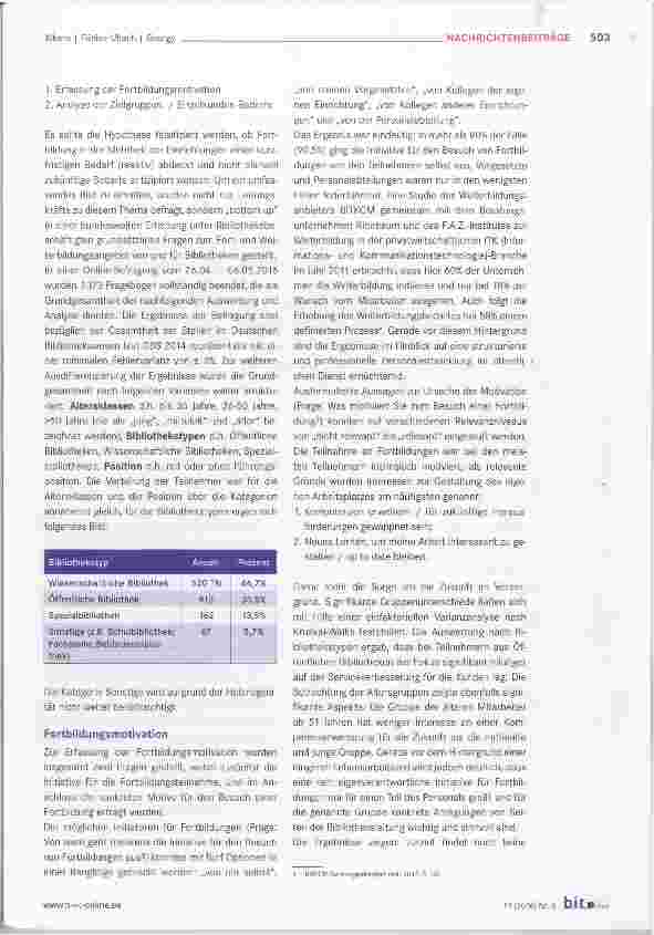Vorschauseite 2: ZBIW-Studie 2016 Fortbilden, aber wohin? Über Initiative, Motivation und Inhaltbibliothekarischer Fortbildung
