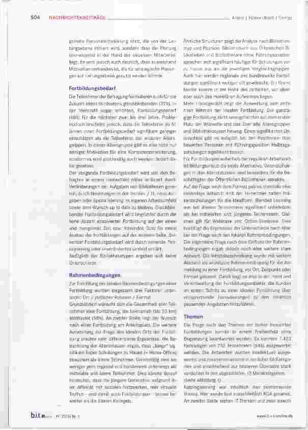 Vorschauseite 3: ZBIW-Studie 2016 Fortbilden, aber wohin? Über Initiative, Motivation und Inhaltbibliothekarischer Fortbildung