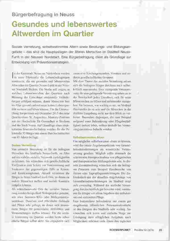 Vorschauseite 1: Gesundes und lebenswertes Altwerden im Quartier