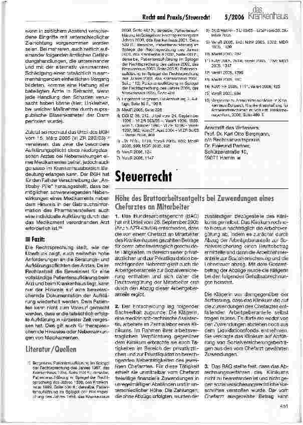 Vorschauseite 5: Recht und PraxisPatientenaufklärung im Spiegel der Rechtsprechung des Jahres 2005