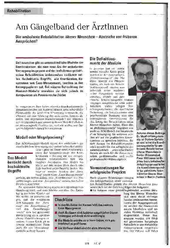 Vorschauseite 1: Am Gängelband der ÄrztInnen Die ambulante Rehabilitation älterer Menschen - Abstriche von früheren Ansprüchen?