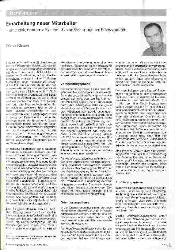 Vorschauseite 1: Einarbeitung neuer Mitarbeiter - eine zielorientierte Systematik zur Sicherung der Pflegequalität