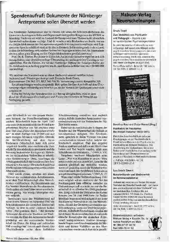 Vorschauseite 2: 50 Jahre Nürnberger Ärzteprozeß Medizin, Wissenschaft und Menschenwürde