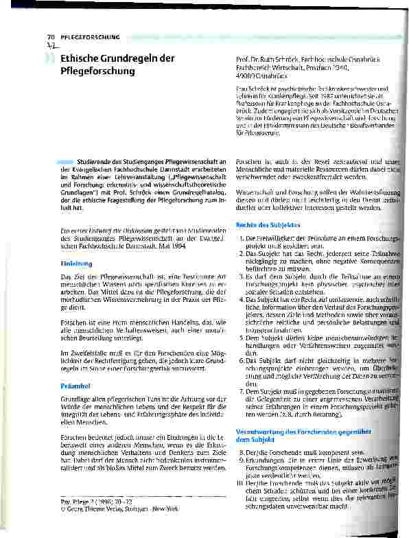 Vorschauseite 1: Ethische Grundregeln der Pflegeforschung