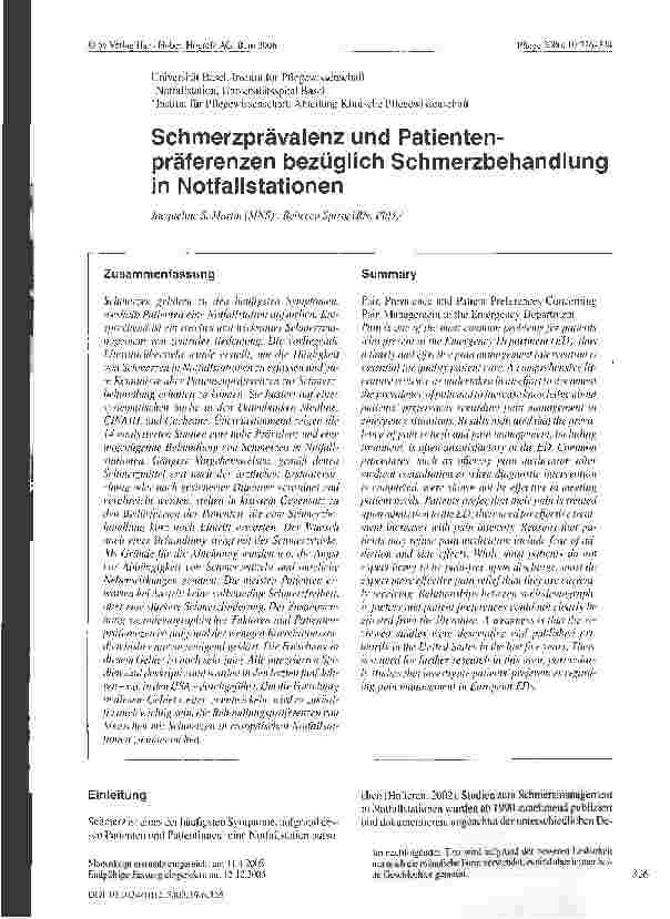 Vorschauseite 1: Schmerzprävalenz und Patientenpräferenzen bezüglich Schmerzbehandlung in Notfallstationen