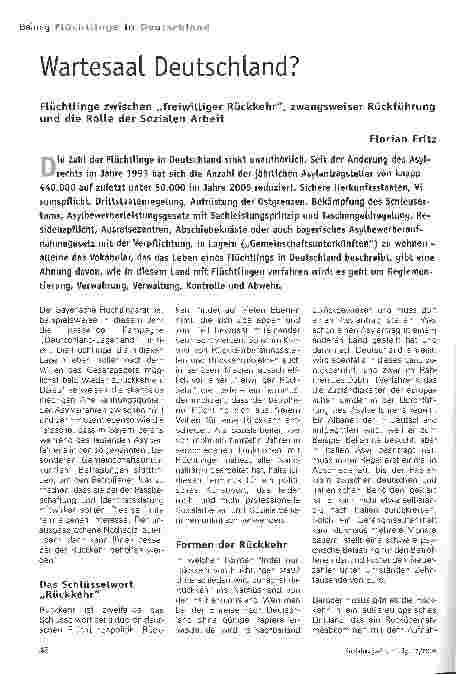 Vorschauseite 1: Wartesaal Deutschland? - Flüchtlinge zwischen freiwilliger Rückkehr, zwangsweiser Rückführung und die Rolle der Sozialen Arbeit