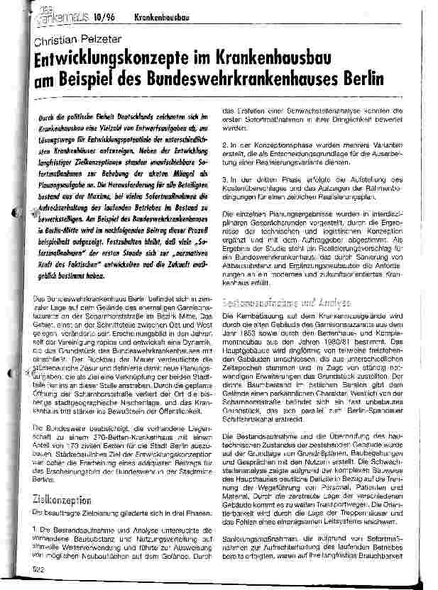 Vorschauseite 1: Entwicklungskonzepte im Krankenhausbau am Beispiel des Bundeswehrkrankenhauses Berlin