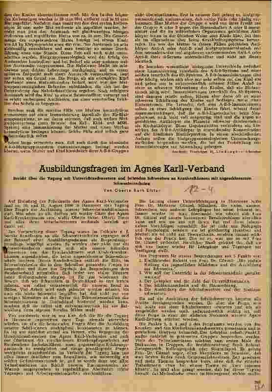 Vorschauseite 1: Ausbildungsfragen im Agnes Karll-Verband Bericht über die Tagung mit Unterrichtsschwestern