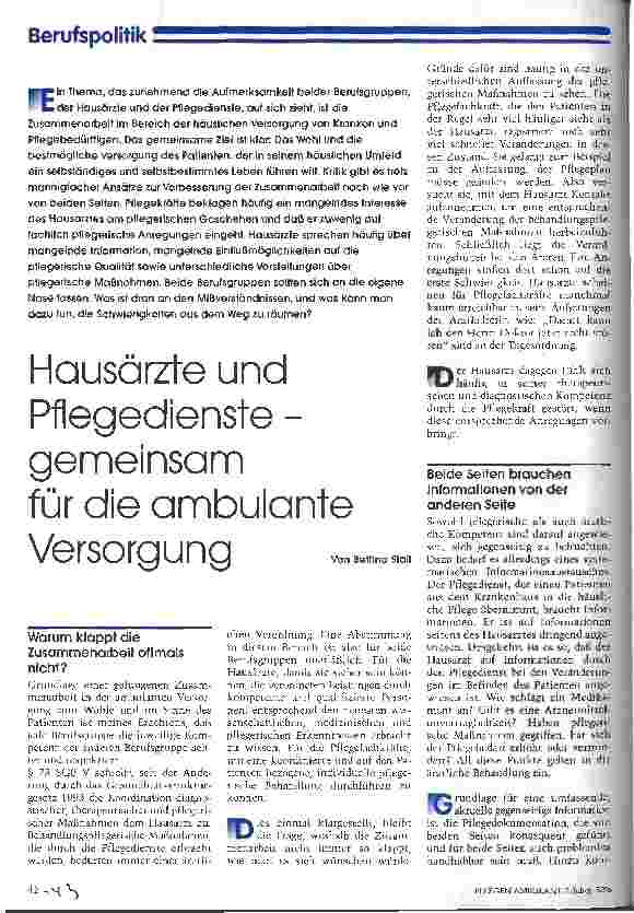 Vorschauseite 1: Hausärzte und Pflegedienste - gemeinsam für die ambulante Versorgung
