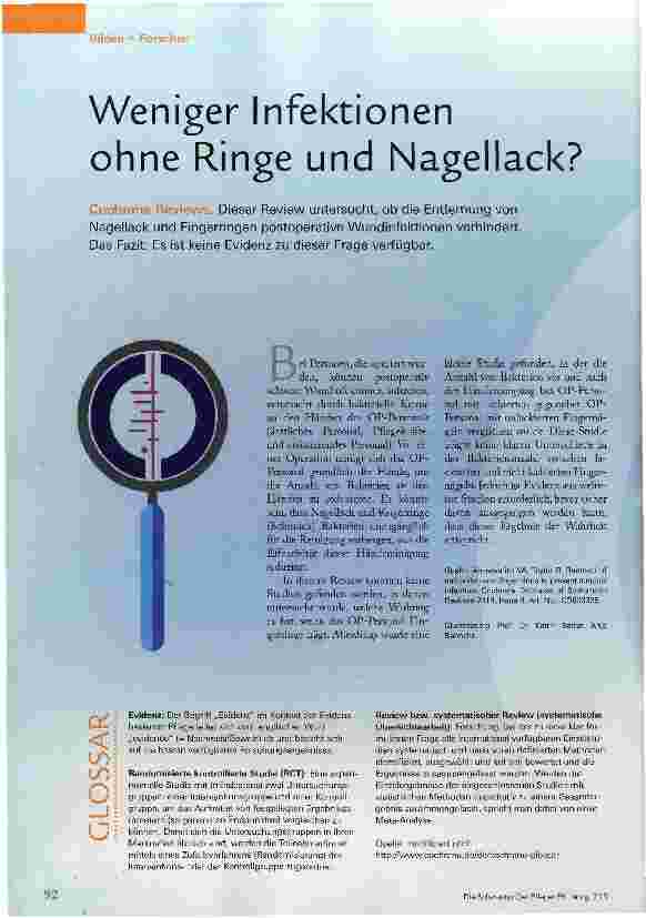Vorschauseite 1: Weniger Infektionen ohne Ringe und Nagellack?
