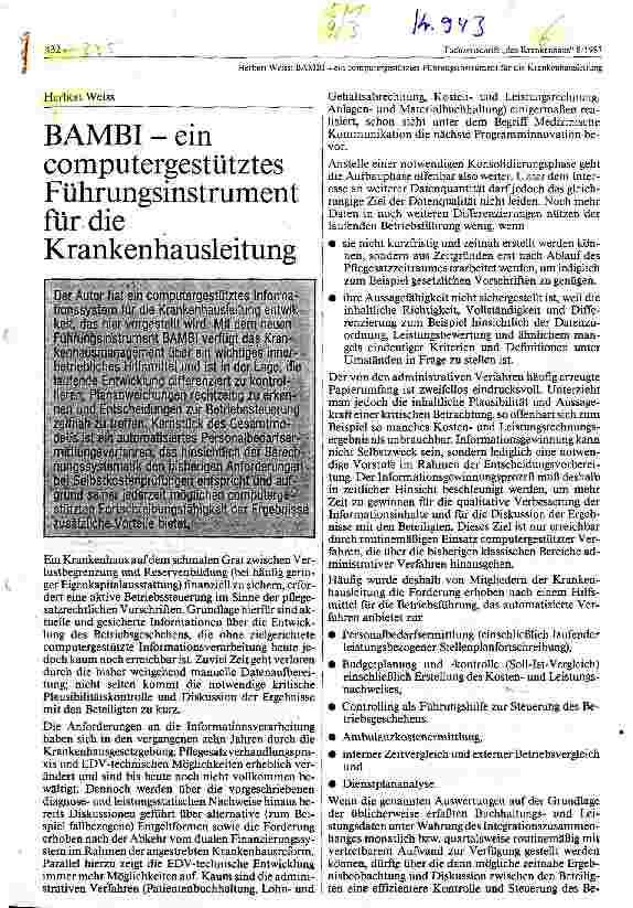 Vorschauseite 1: BAMBI - ein computergestütztes Führungsinstrument für die Krankenhausleitung