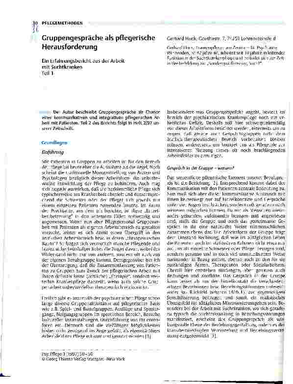 Vorschauseite 1: Gruppengespräche als pflegerische Herausforderung Ein Erfahrungsbericht aus der Arbeit mit Suchtkranken