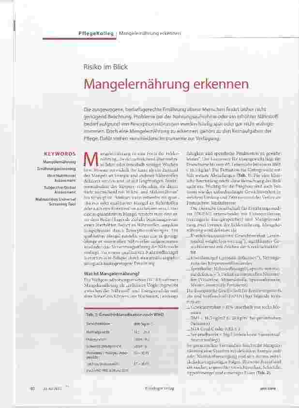 Vorschauseite 1: Risiko im Blick Mangelernährung erkennen