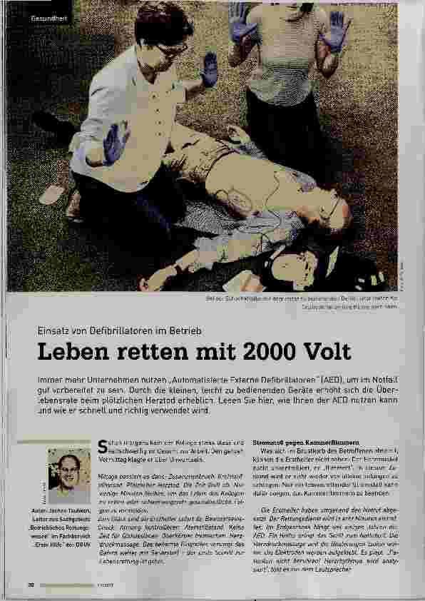 Vorschauseite 1: Einsatz von Defibrillatoren im Betrieb Leben retten mit 2000 Volt