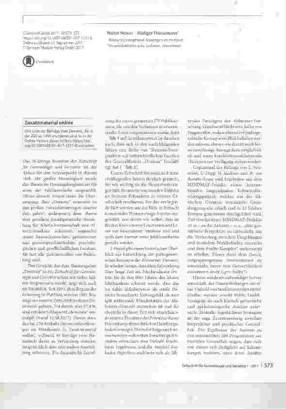 Vorschauseite 1: Editorial: Demenz als interdisziplinäres Thema von Alter(n)swissenschaft und Alter(n)smedizin