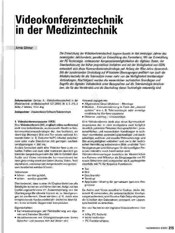 Vorschauseite 1: Videokonferenztechnik in der Medizintechnik