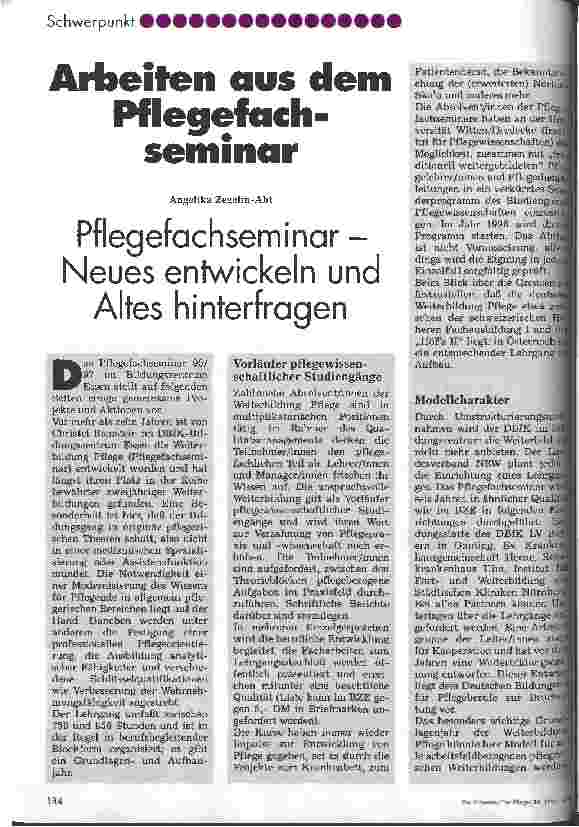 Vorschauseite 1: Arbeiten aus dem Pflegefachseminar Pflegefachseminar - Neues entwickeln und Altes hinterfragen