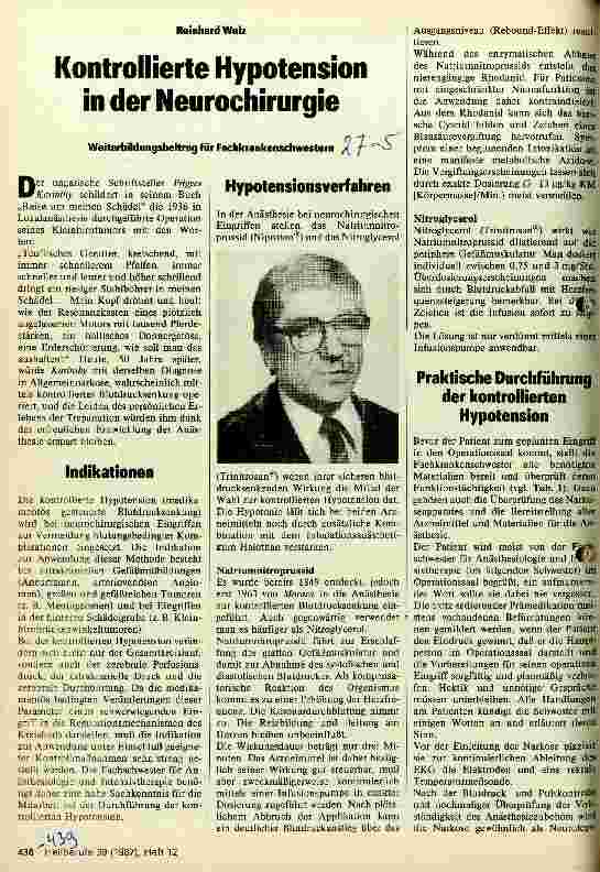 Vorschauseite 1: Kontrollierte Hypotension in der Neurochirurgie