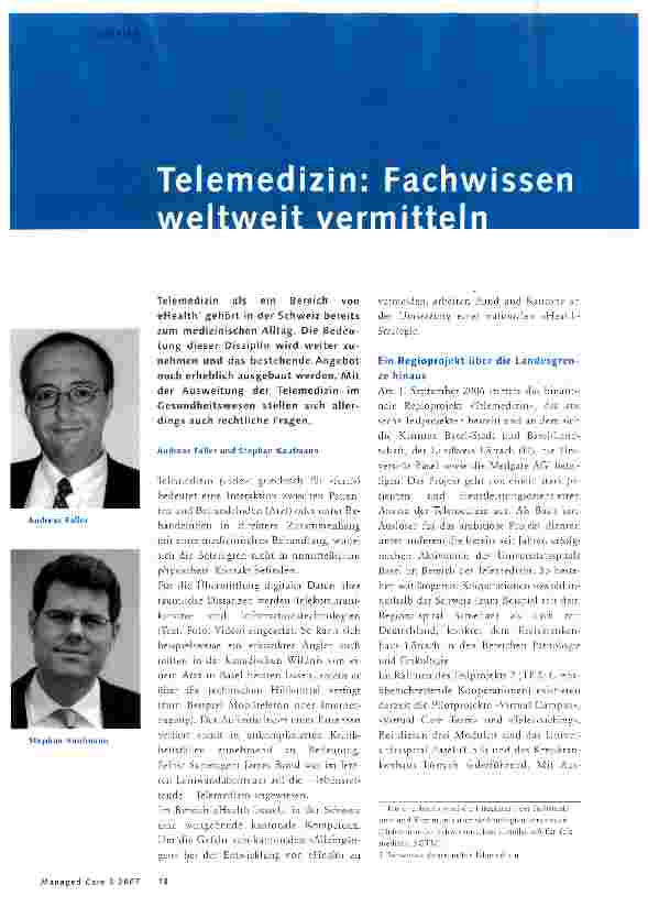Vorschauseite 1: Telemedizin: Fachwissen weltweit vermittelt