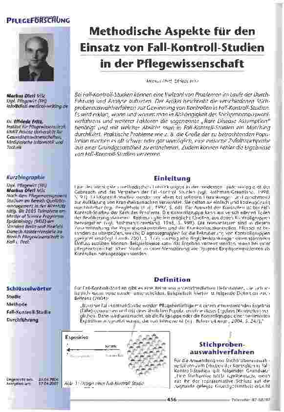 Vorschauseite 1: Methodische Aspekte für den Einsatz von Fall-Kontroll-Studien in der Pflegewissenschaft