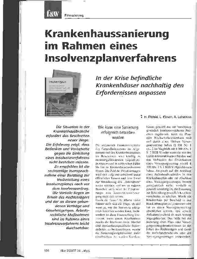 Vorschauseite 1: Krankenhaussanierung im Rahmen eines Insolvenzplanverfahren