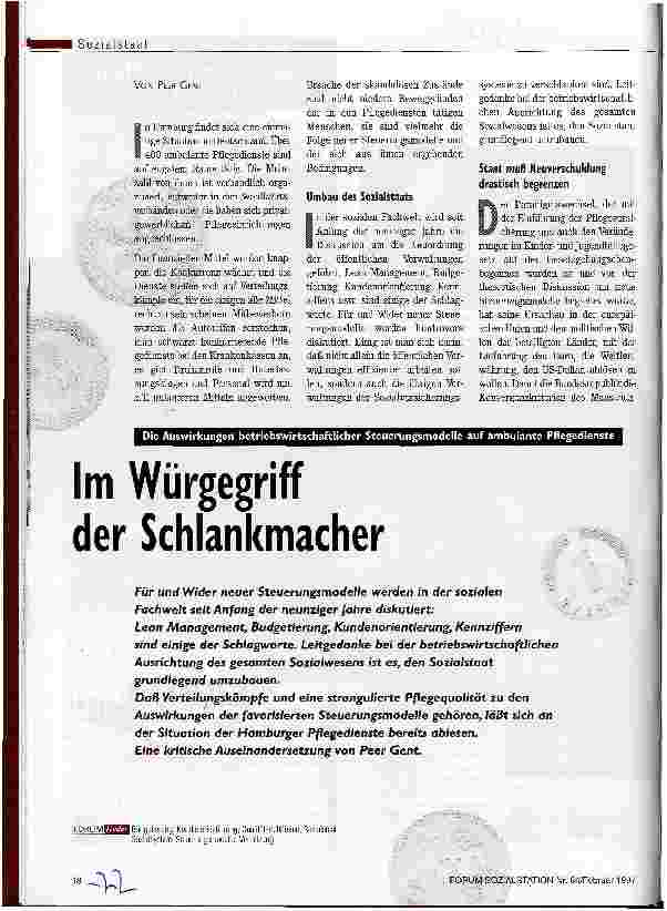 Vorschauseite 1: Im Würgegriff der Schlankmacher Die Auswirkungen betriebswirtschaftlicher Steuerungsmodelle auf ambulante Pflegedienste