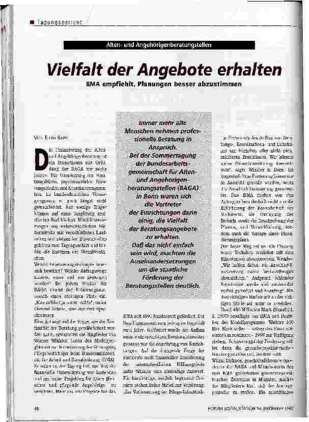 Vorschauseite 1: Vielfalt der Angebote erhalten BMA empfiehlt Planungen besser abzustimmen