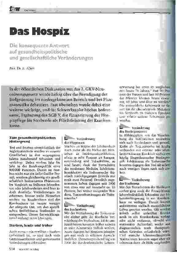 Vorschauseite 1: Das Hospiz Die konsequente Antwort auf gesundheitspolitische und gesellschaftliche Veränderungen