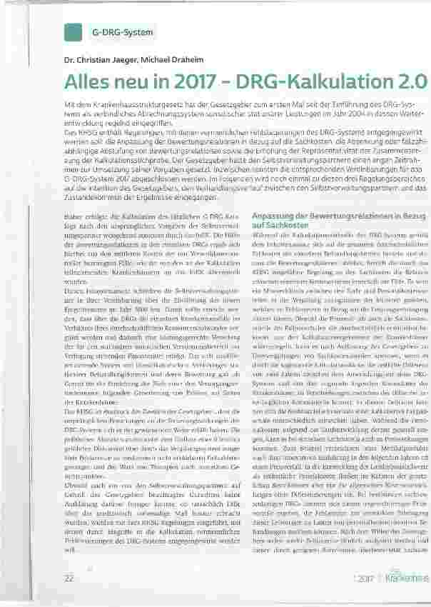 Vorschauseite 1: Alles neu in 2017 - DRG-Kalkulation 2.0