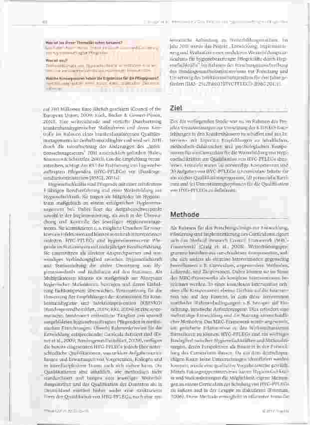 Vorschauseite 2: Entwicklung eines Curriculums für Hygienefachkräfte zur Qualifikation von hygienebeauftragten Pflegenden