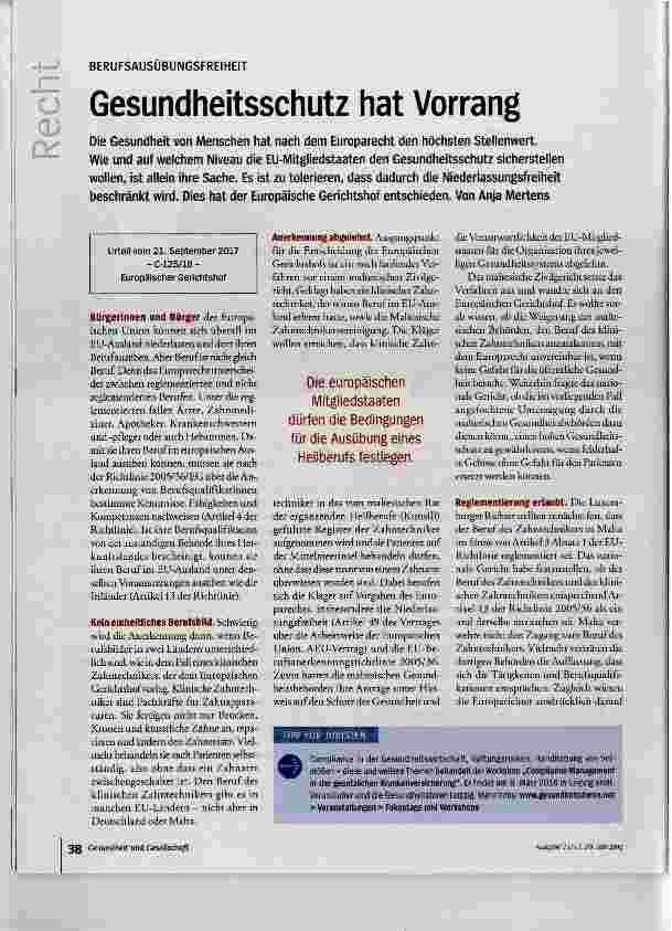 Vorschauseite 1: Gesundheitsschutz hat Vorrang