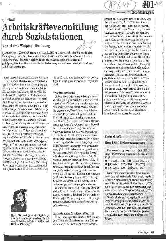 Vorschauseite 1: Arbeitskräftevermittlung durch Sozialstation