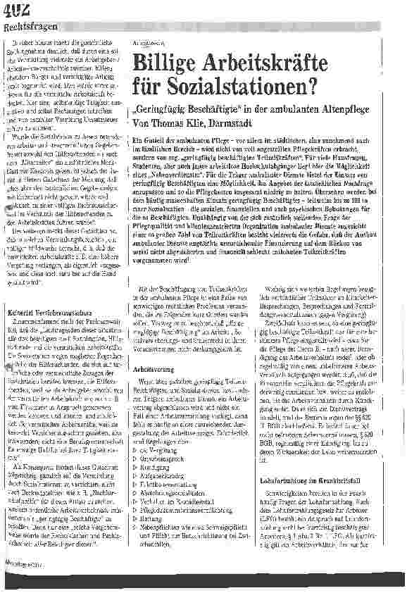 Vorschauseite 2: Arbeitskräftevermittlung durch Sozialstation