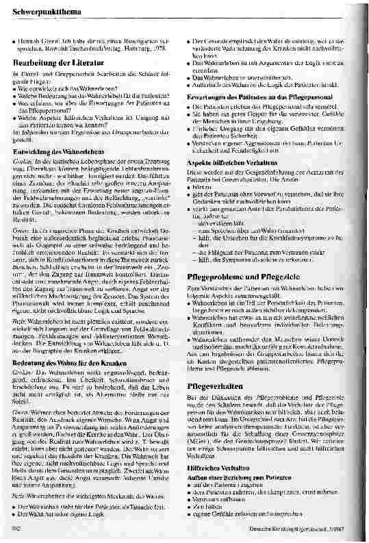 Vorschauseite 2: Literatur im Pflegeunterricht Ein Unterrichtsprojekt für die Pflege von wahnkranken Patienten