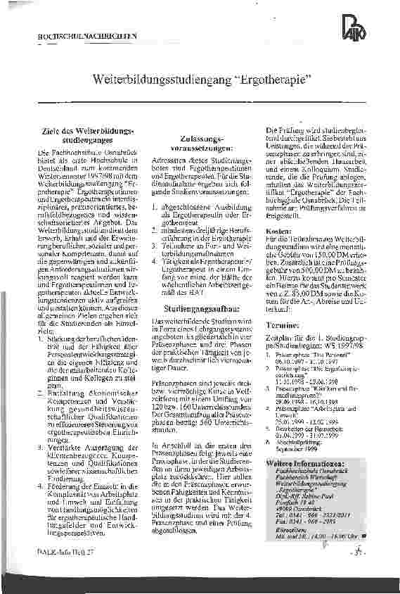 Vorschauseite 1: Weiterbildungsstudiengang Ergotherapie