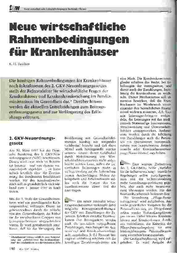 Vorschauseite 1: Neue wirtschaftliche Rahmenbedingungen für Krankenhäuser